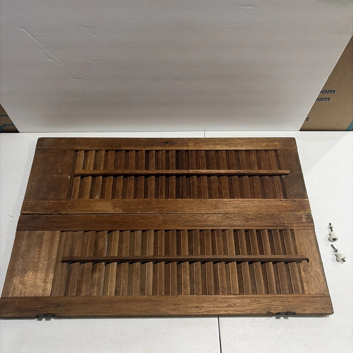 VINTAGE SET OF LOUVERED WOODEN SHUTTERS 26” X 17”- Unpainted With Knobs | eBay | eBay US