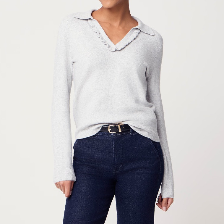 Ruffle detail collared sweater - in gray, black, and aqua green!

#LTKSeasonal #LTKSaleAlert