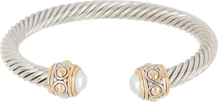 MESHMERISE Twisted Cable Faux Pearl Cap Cuff Bracelet | Nordstromrack | Nordstrom Rack