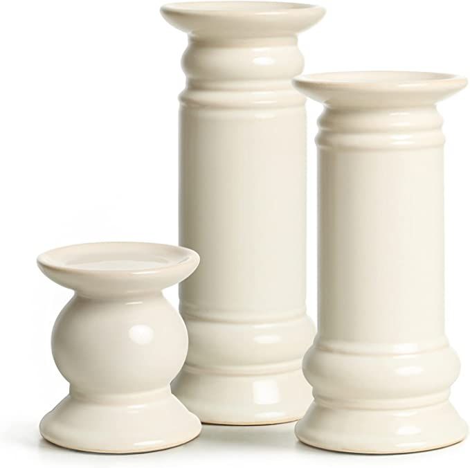 Ceramic Pillar Candle Pillar Holder, Set of 3 Modern Farmhouse Candle Holders for Flameless LED C... | Amazon (US)