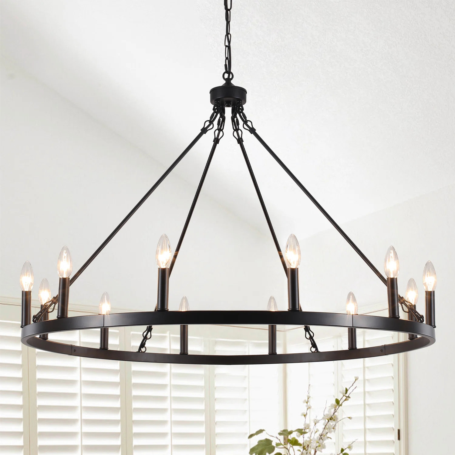 Moomal 12 - Light 38" Candle Style Dimmable Wagon Wheel Chandelier | Wayfair North America
