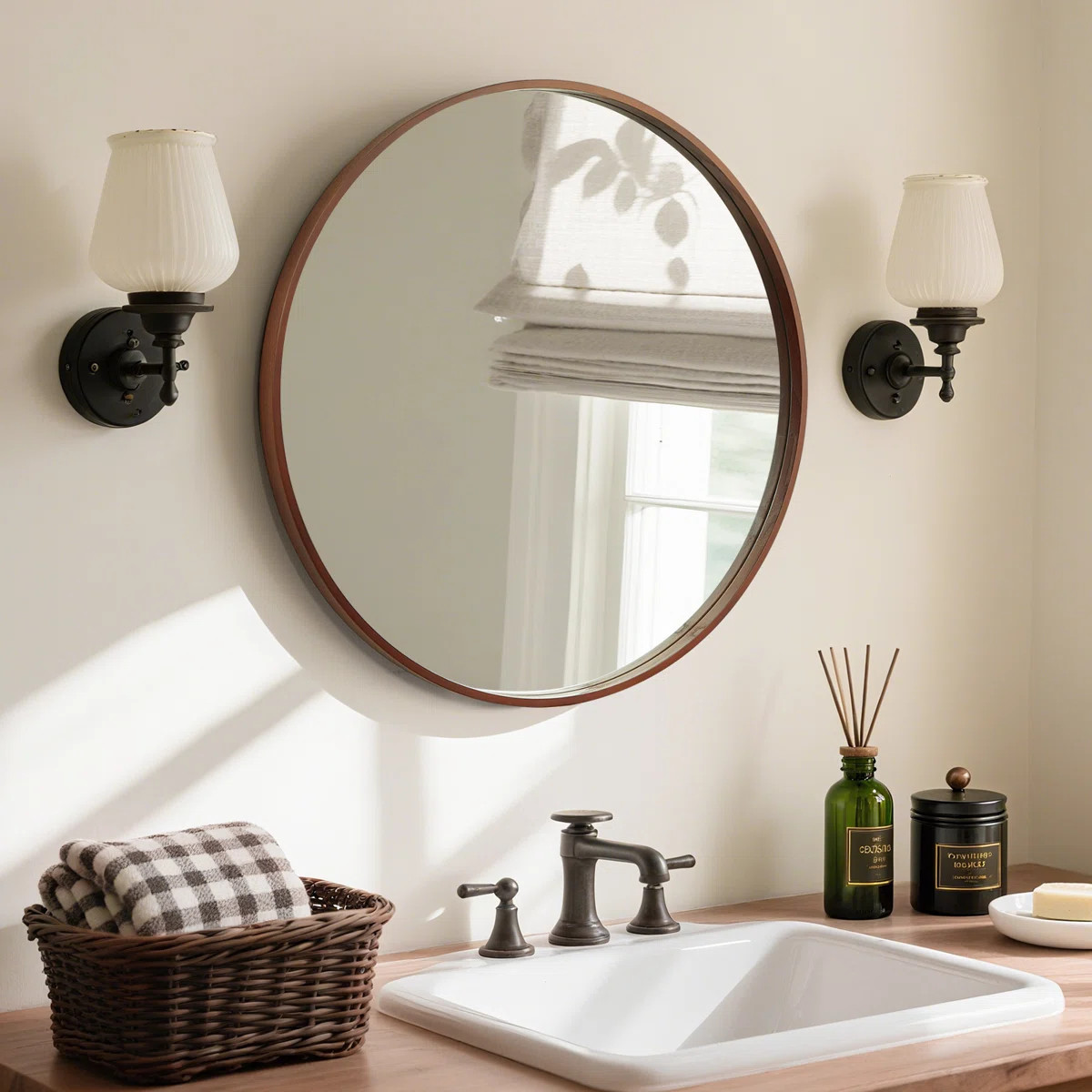 Karrina Accent Wood Round Mirror | Wayfair North America