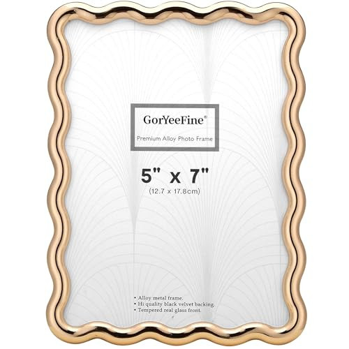 GorYeeFine 5x7'' Hi-End Zinc Alloy Gold Picture Frame with Wave Design - Modern Glamour 7x5'' Gold Picture Frames for Desktop and Wall Hanging. | Amazon (US)