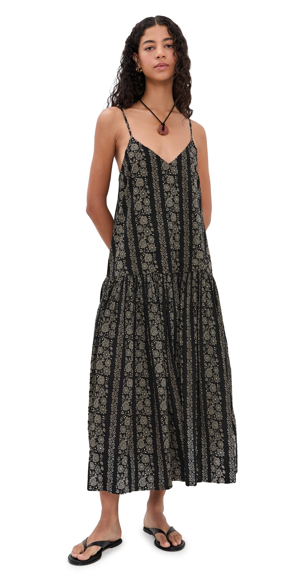 THE GREAT. The Drop Waist Midi Dress Black & Cream Token Floral 2 | Shopbop