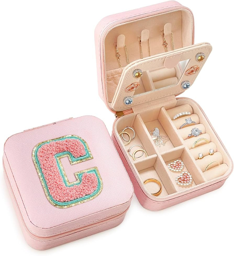 SANDJEST Personalized Jewelry Box, Pink Travel Jewelry Box with Initial C, Small Monogrammed Jewe... | Amazon (US)