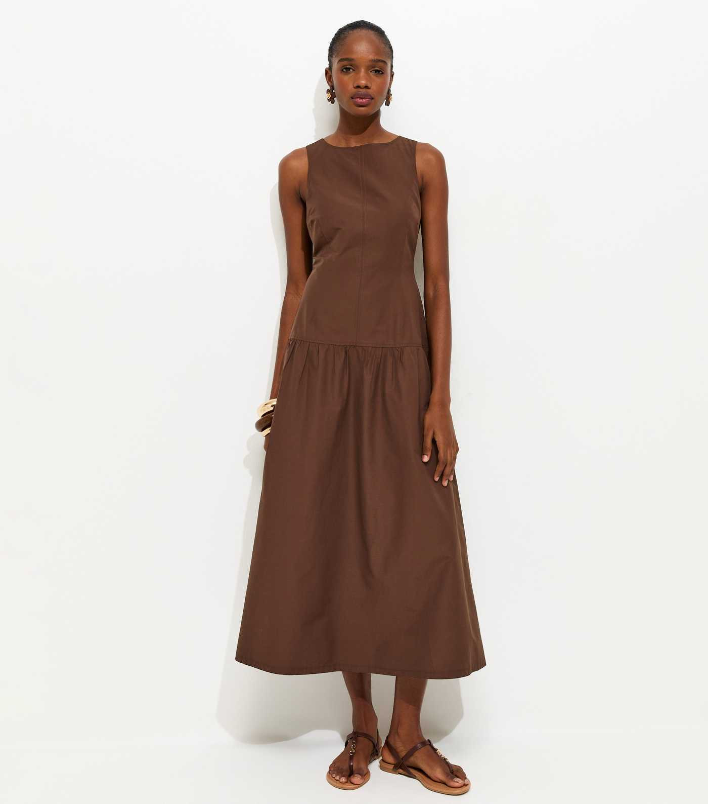 Brown Dropped Waist Midi Dress | New Look | New Look (UK)