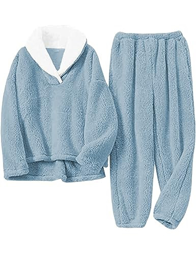 Peaceglad Women' s Fluffy Pajamas Set Fleece Pullover Pants Loose Plush Winter Chrismas Sleepwear | Amazon (US)