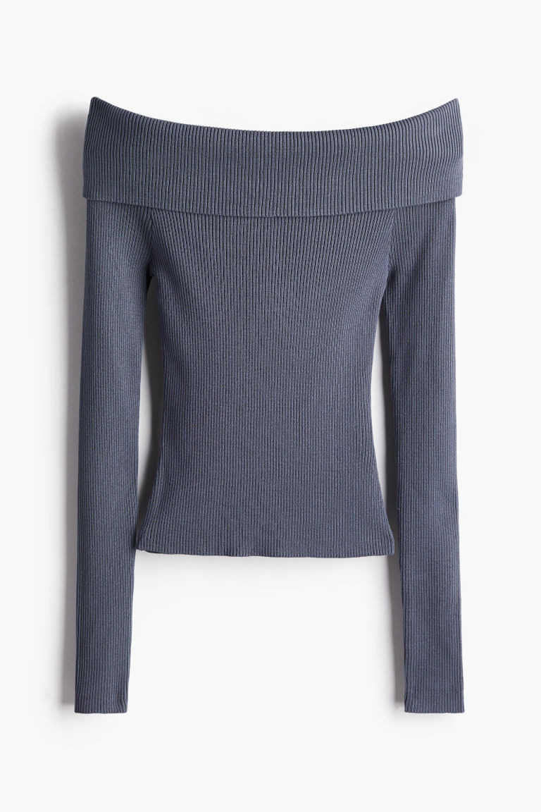 H & M - Rib-knit Off-the-shoulder Top - Blue | H&M (US + CA)