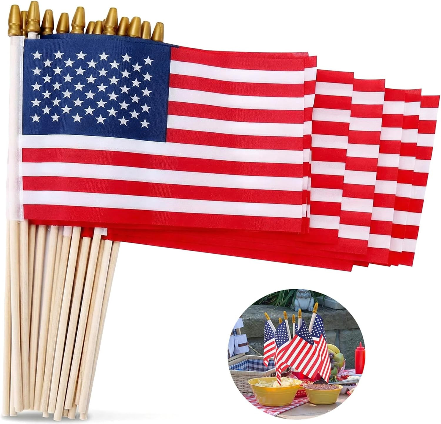 12Pcs 8x12 Inch Small American Flags on Stick, US Wood Stick Flags with Kid-safe Spear Top, Ameri... | Amazon (US)