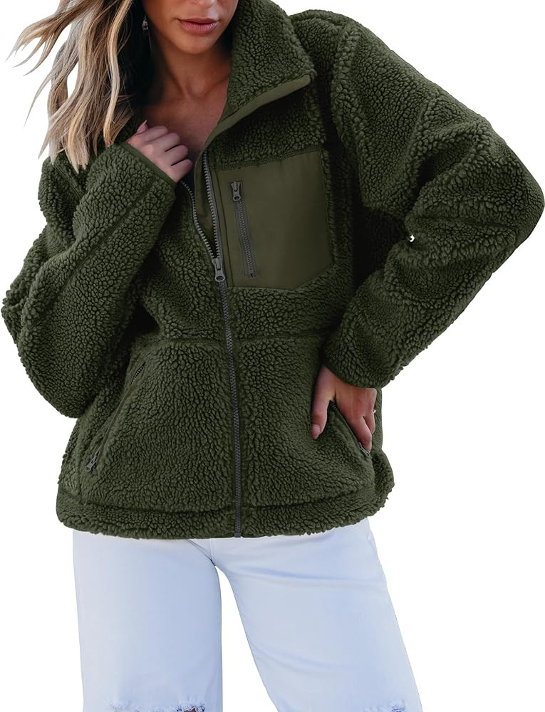 luvamia Sherpa Jackets for Women Trendy Zip Up Long Sleeve Winter Fall Casual Warm Fleece Coat Ja... | Amazon (US)