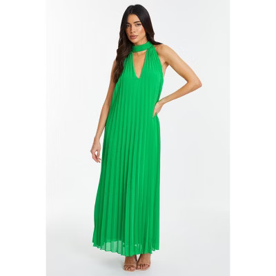 Chiffon Pleated High Neck Midi Dress : Chiffon Pleated High Neck Midi DressGreen2 | Target