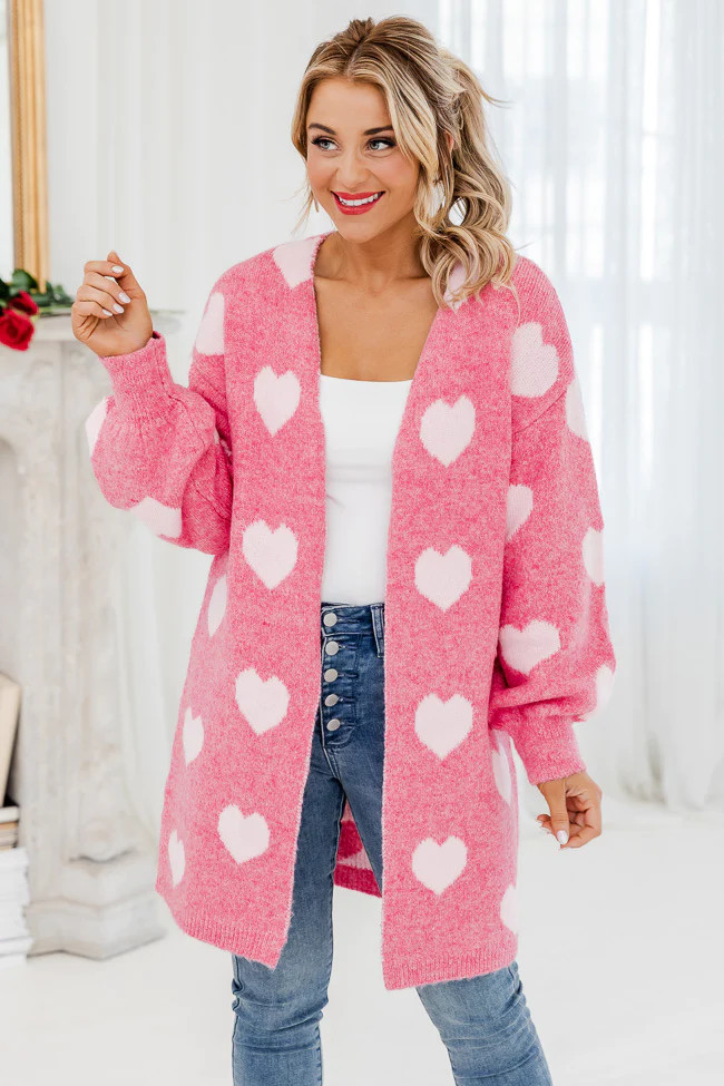 Crash Into Me Pink Heart Cardigan | Pink Lily