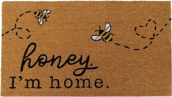 Elrene Home Fashions Farmhouse Living Honey I'm Home Bee Coir Doormat, 18" x 30", Natural | Amazon (US)