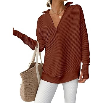 ANRABESS Women Long Sleeve Quarter Zip Pullover Fall Sweater | Amazon (US)