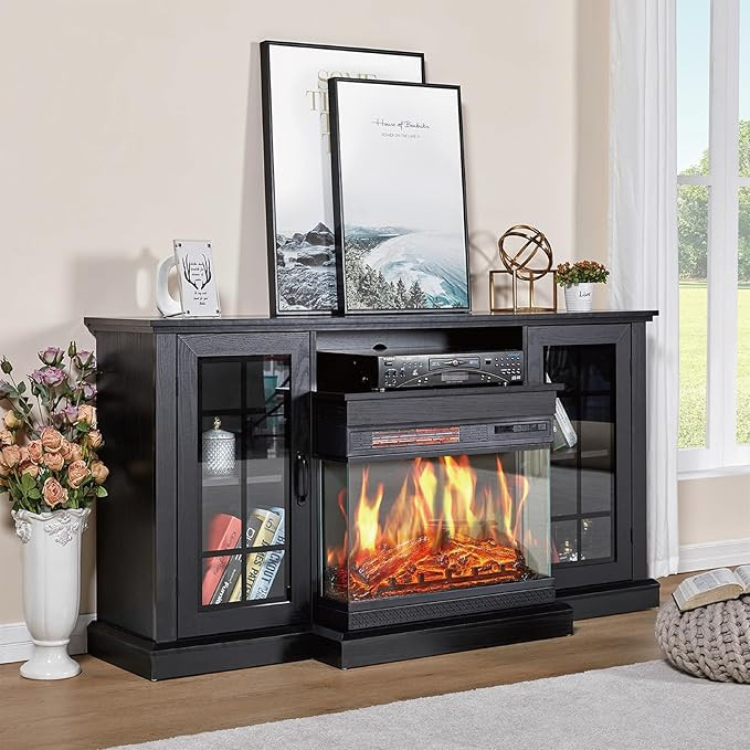 AMERLIFE 3-Sided Glass Fireplace TV Stand for TVs up to 65'', Media Entertainment Center Console ... | Amazon (US)