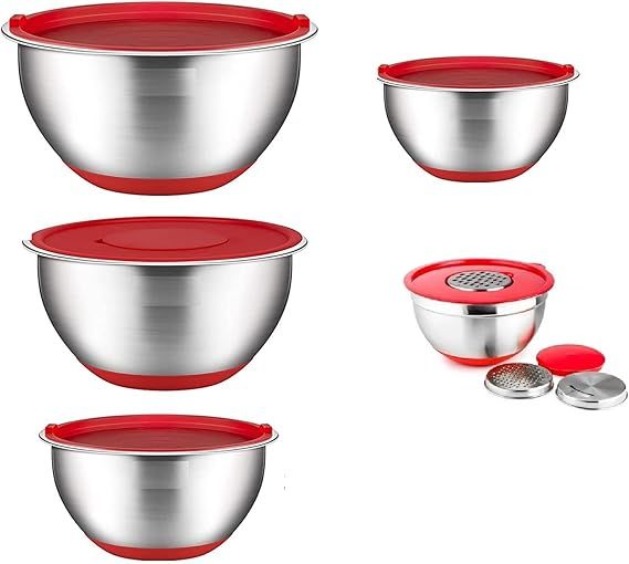 Oh homie mixing bowls set of 5, stainless steel bowls with 3 grater attachments, nesting bowls wi... | Amazon (US)