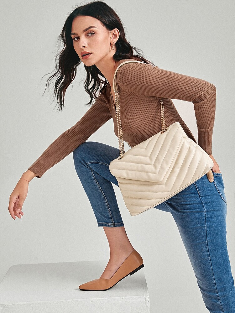 SHEIN BASICS Chevron Flap Shoulder Bag | SHEIN