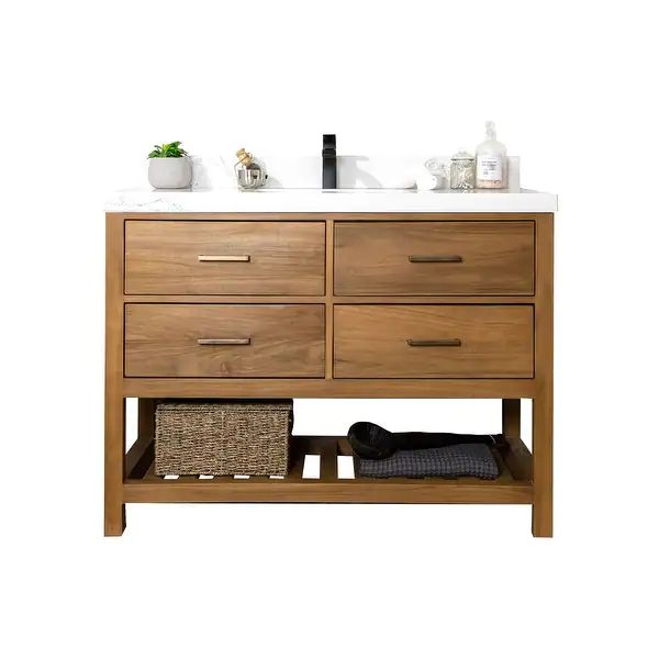 Willow Collections 48 x 22 Parker Solid Teak Wood Single Sink Bathroom Vanity with 2 in Counterto... | Bed Bath & Beyond