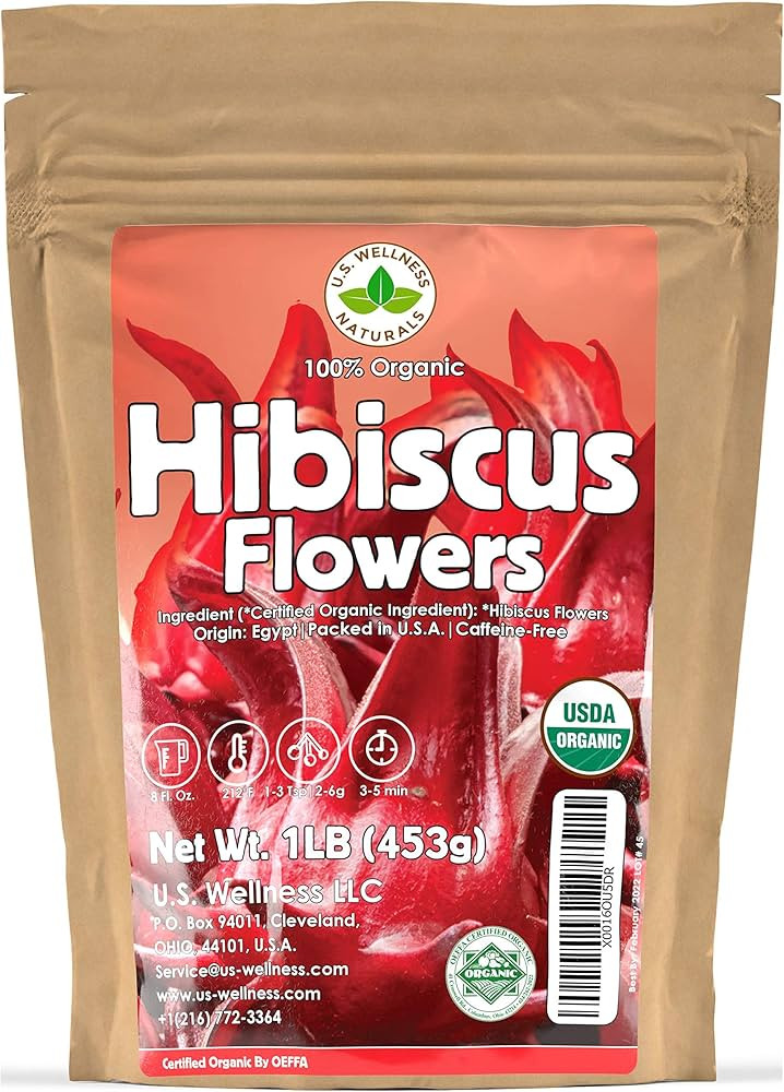 Hibiscus Tea 1LB (16Oz) 100% CERTIFIED Organic Hibiscus Flowers Herbal Tea (WHOLE PETALS), Caffei... | Amazon (US)