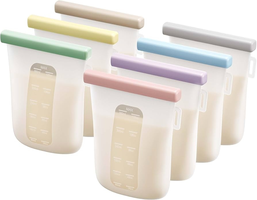 Nuliie 7 Pcs Reusable Silicone Breastmilk Storage Bags, 12oz/360ml Double Leak-Proof, BPA Free Se... | Amazon (US)