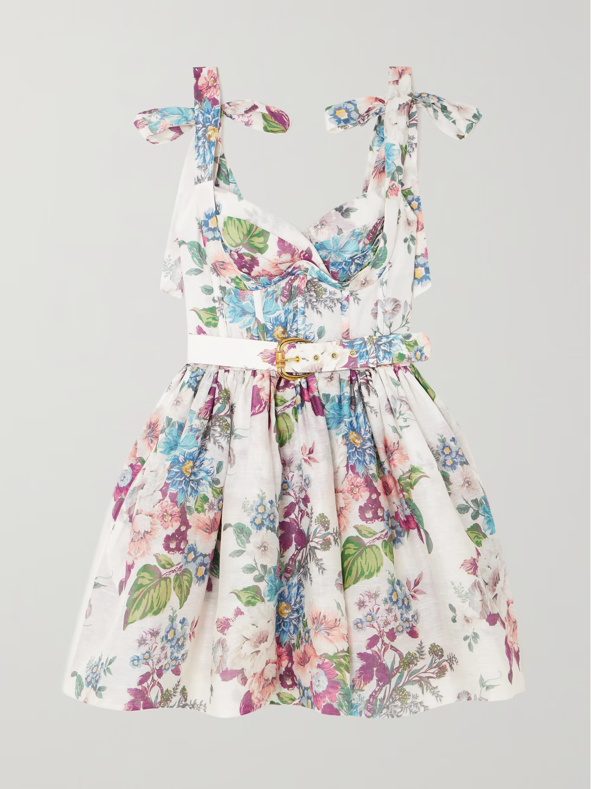 Matchmaker belted printed linen and silk-blend mini dress | NET-A-PORTER (UK & EU)