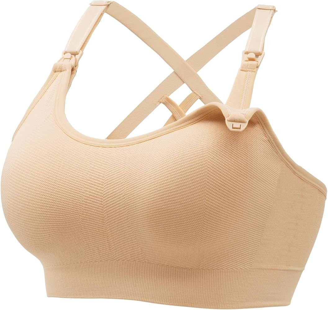 Angelhood Nursing Bras for Breastfeeding, Seamless Nursing Sports Bra Medium Impact Support Mater... | Amazon (US)