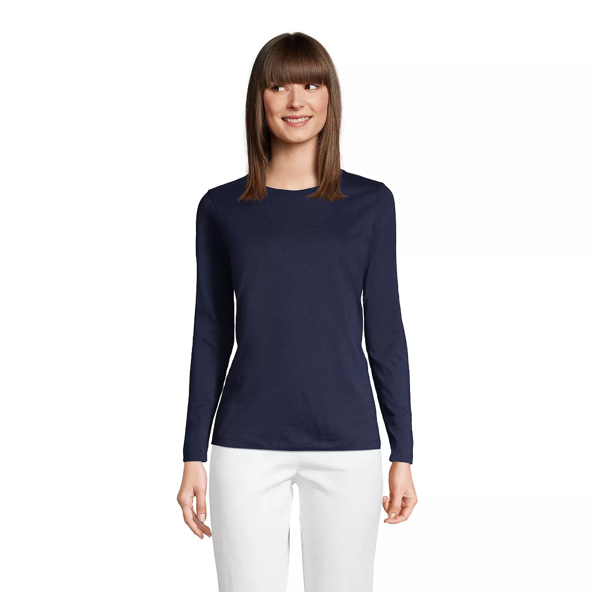 Lands' End Women's Relaxed Supima Cotton Long Sleeve Crew Neck T-Shirt - Medium - Radiant Navy | Target