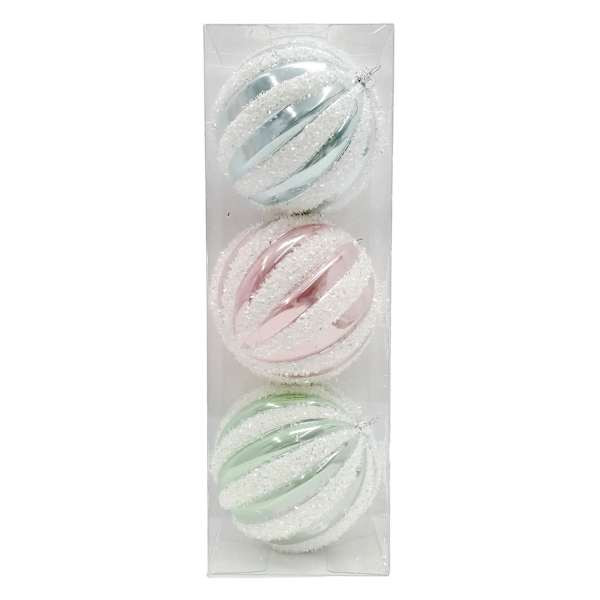 Mrs. Claus' Bakery 3-Count Pastel Striped Tinsel Ornament, 4.7" | At Home