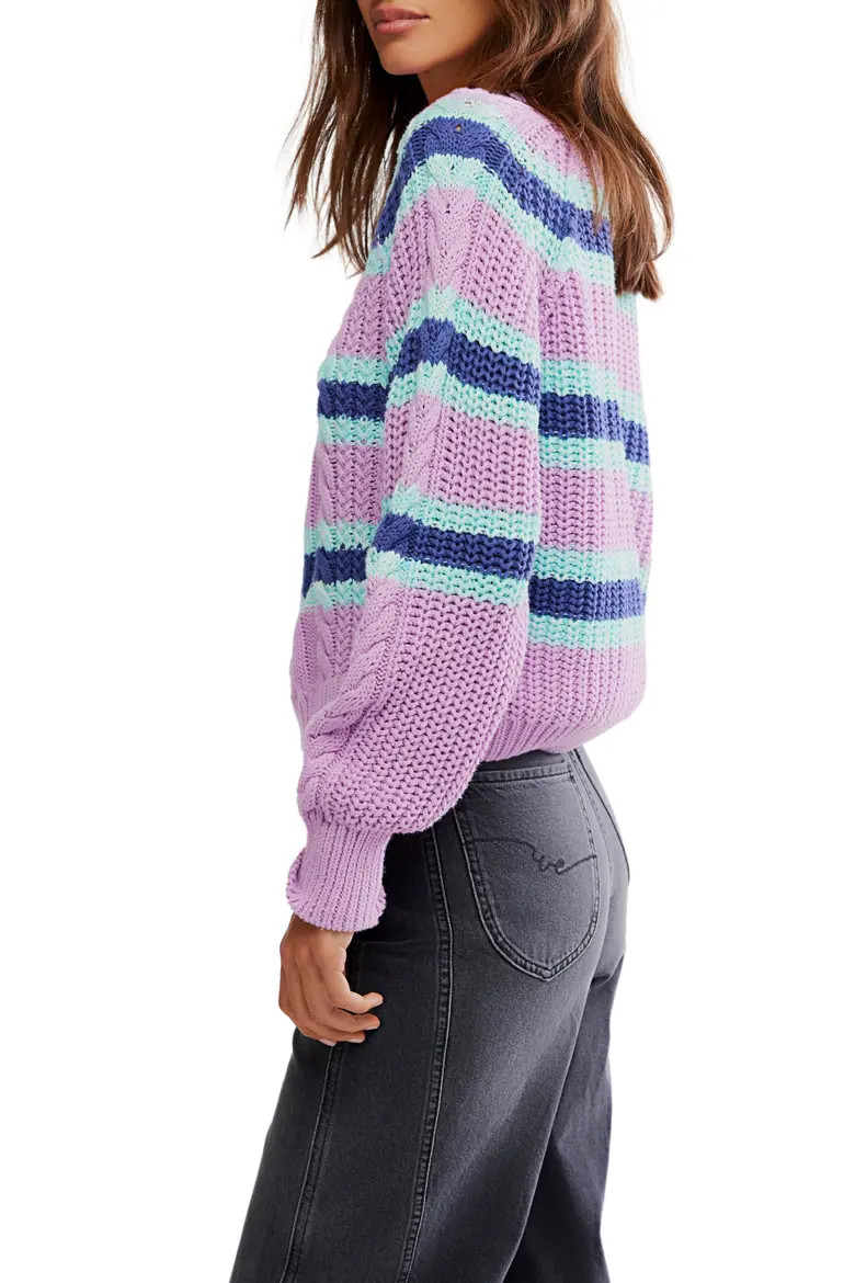 Frankie Stripe Cable Stitch Cotton Sweater (Women) | Nordstrom | Nordstrom