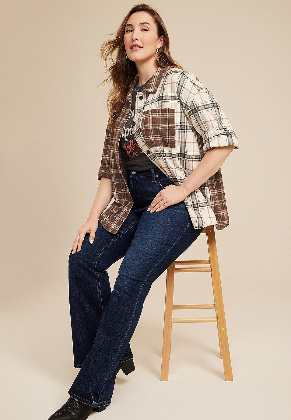 Plus Size Cabin Plaid Boyfriend Button Up Shirt | Maurices