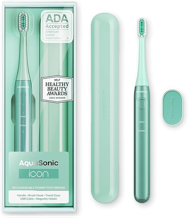 Aquasonic Icon ADA-Accepted Rechargeable Toothbrush | Magnetic Holder & Slim Travel Case | 2 Brus... | Amazon (US)