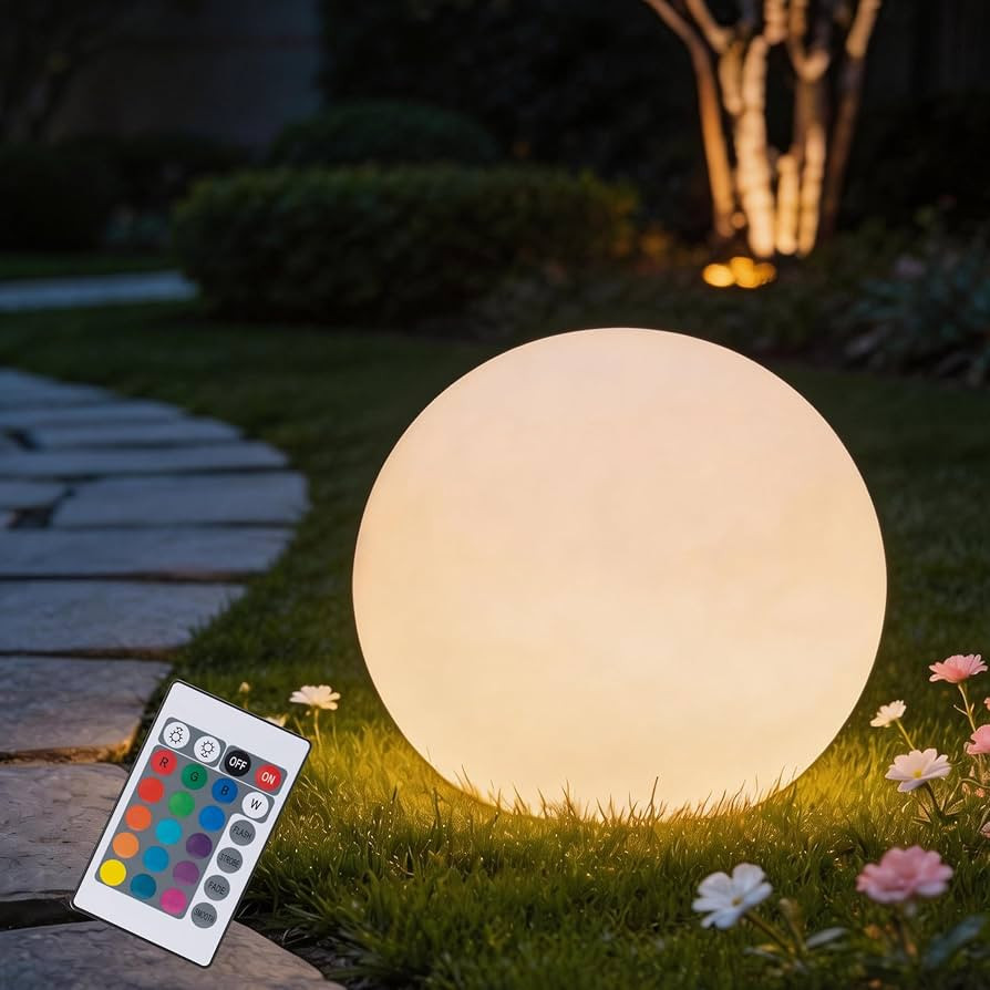 12 Inch Ball Light, Outdoor Glow Globe Light with Remote Control, LED Solar Gazing Ball Night Lig... | Amazon (US)