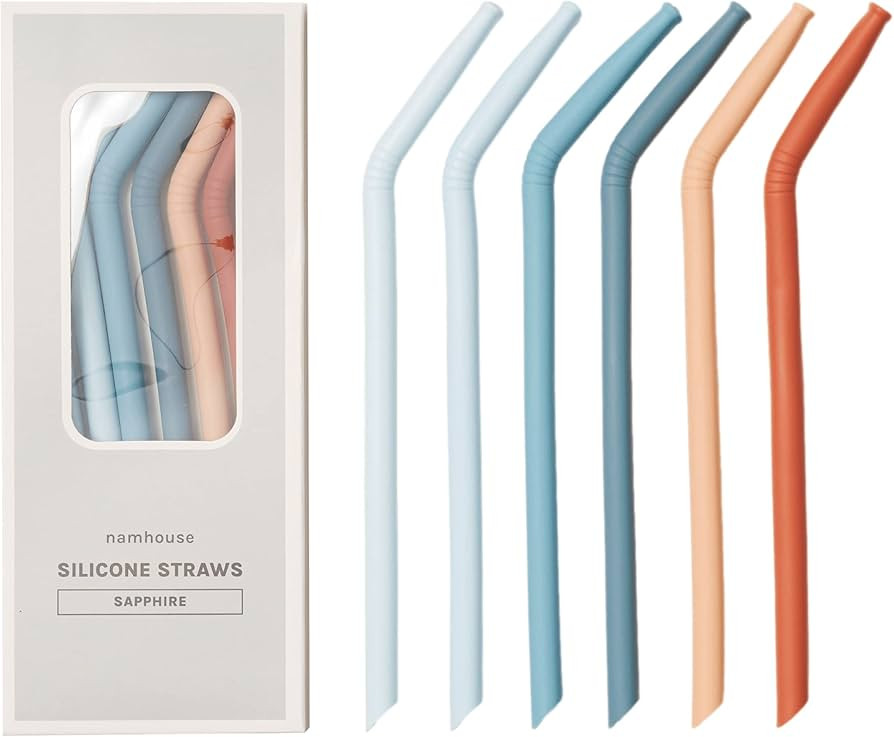 Silicone Straws - Reusable Drinking Straws w/Cleaning Brush - Long, Flexible and Bendy Straws For... | Amazon (US)