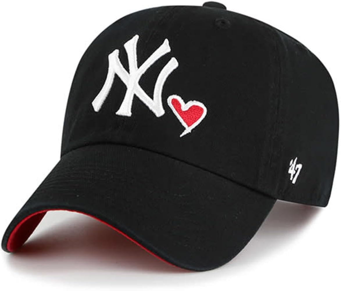 47 Brand MLB New York Yankees Black Red Unisex Heart Icon Clean Up Adjustable Baseball Cap Dad Ha... | Amazon (US)