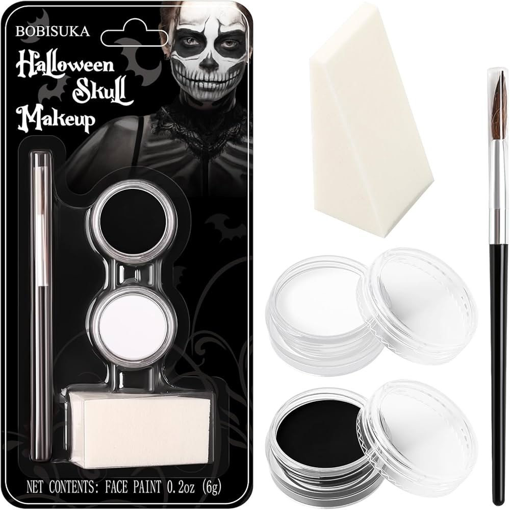 Black and White Face Paint Skeleton Makeup Kit Halloween Character Set for Kids Adults, Safe Non-... | Amazon (US)