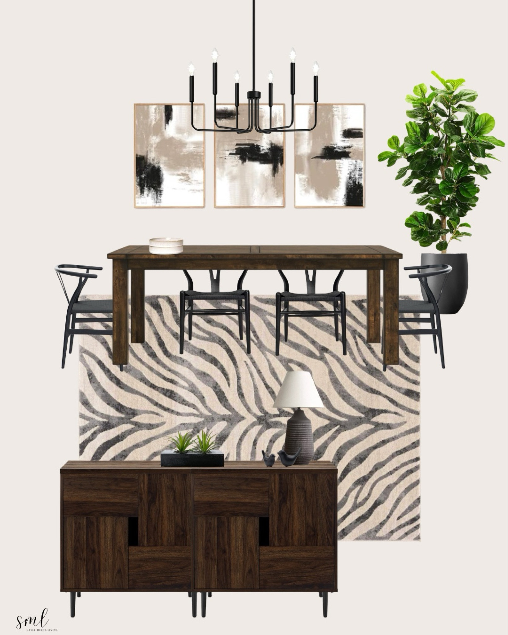 Achieve a sleek, minimalist look with this modern dining room design. The large dark brown dining table creates a bold statement, while the sideboard offers functional elegance. Add a unique touch with a zebra rug that brings texture and style to the space. Perfect for those who love clean lines and contemporary decor. Shop now to complete your minimalist dining room with these striking pieces!

#mnimalistdiningroom #moderndiningdesign #zebrarug #diningroomdecor #minimalistfurniture #contemporarydining

#LTKsalealert #LTKhome