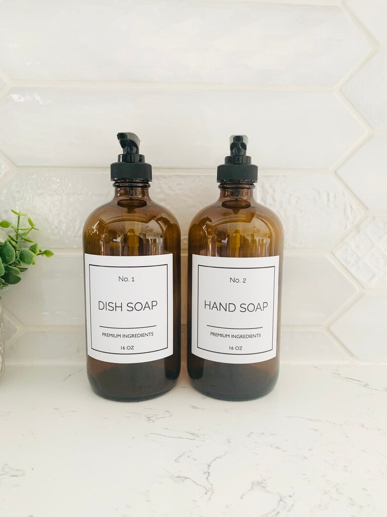 Hand and Dish Soap Dispensers Amber Glass Bottle with | Etsy | Etsy (US)