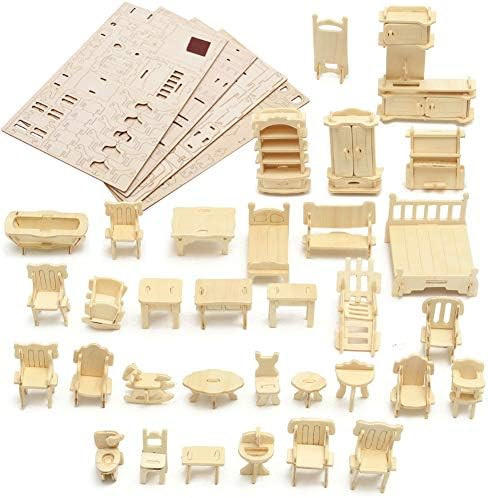 LoveInUSA 3D Wooden Dollhouse Furniture Puzzle DIY House Room Miniature Models Set Puzzle Gift fo... | Amazon (US)
