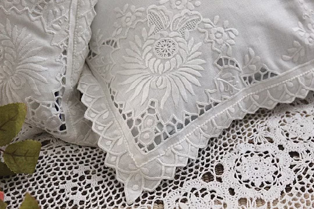 Fine Arts: Shabby Chic Vintage 100% Cotton Hand Embroidery and Cutwork White Peony Cushion Cases,... | Etsy (US)