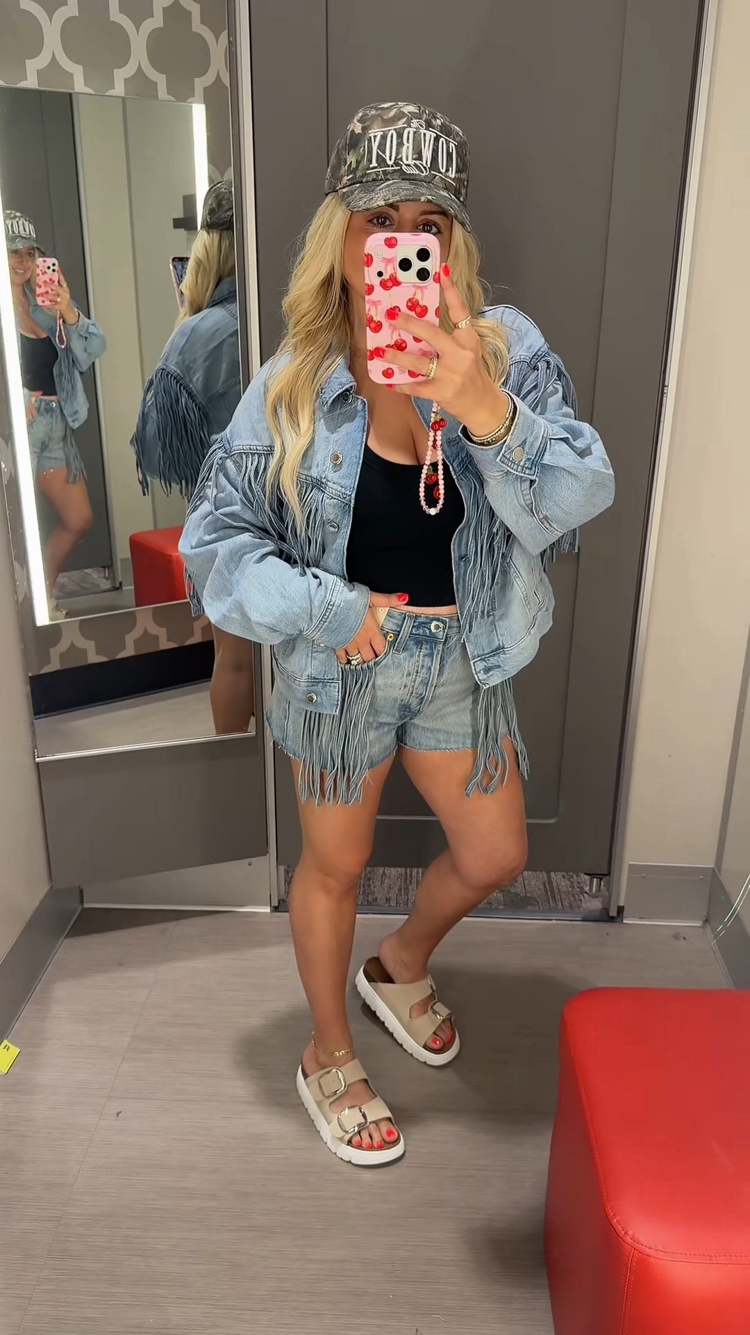 New denim fringe outfit @Target 
Small jacket 
Denim shorts up a size 
Sandals tts

#LTKootd #LTKFestival