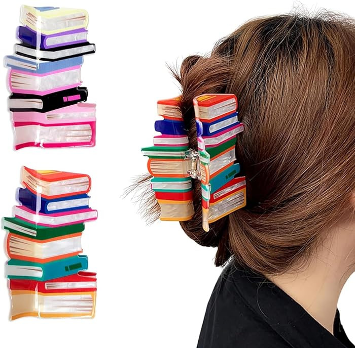 2pcs Book Hair Claw Clips Back To School Hair Clips for Thin Hair Funny Teacher Hair Jaw Barrette... | Amazon (US)