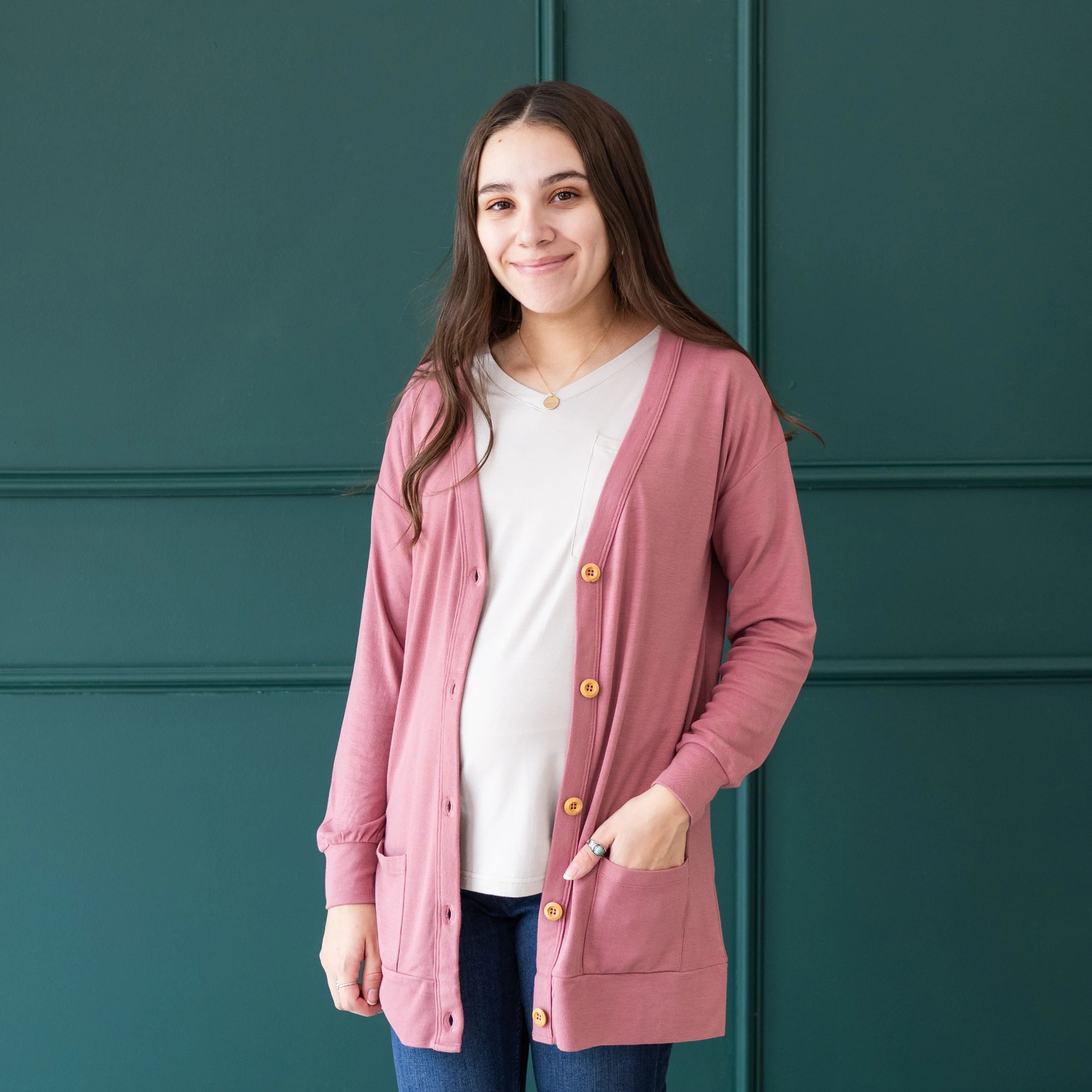 Bamboo Jersey Adult Cardigan in Dusty Rose | Kyte BABY