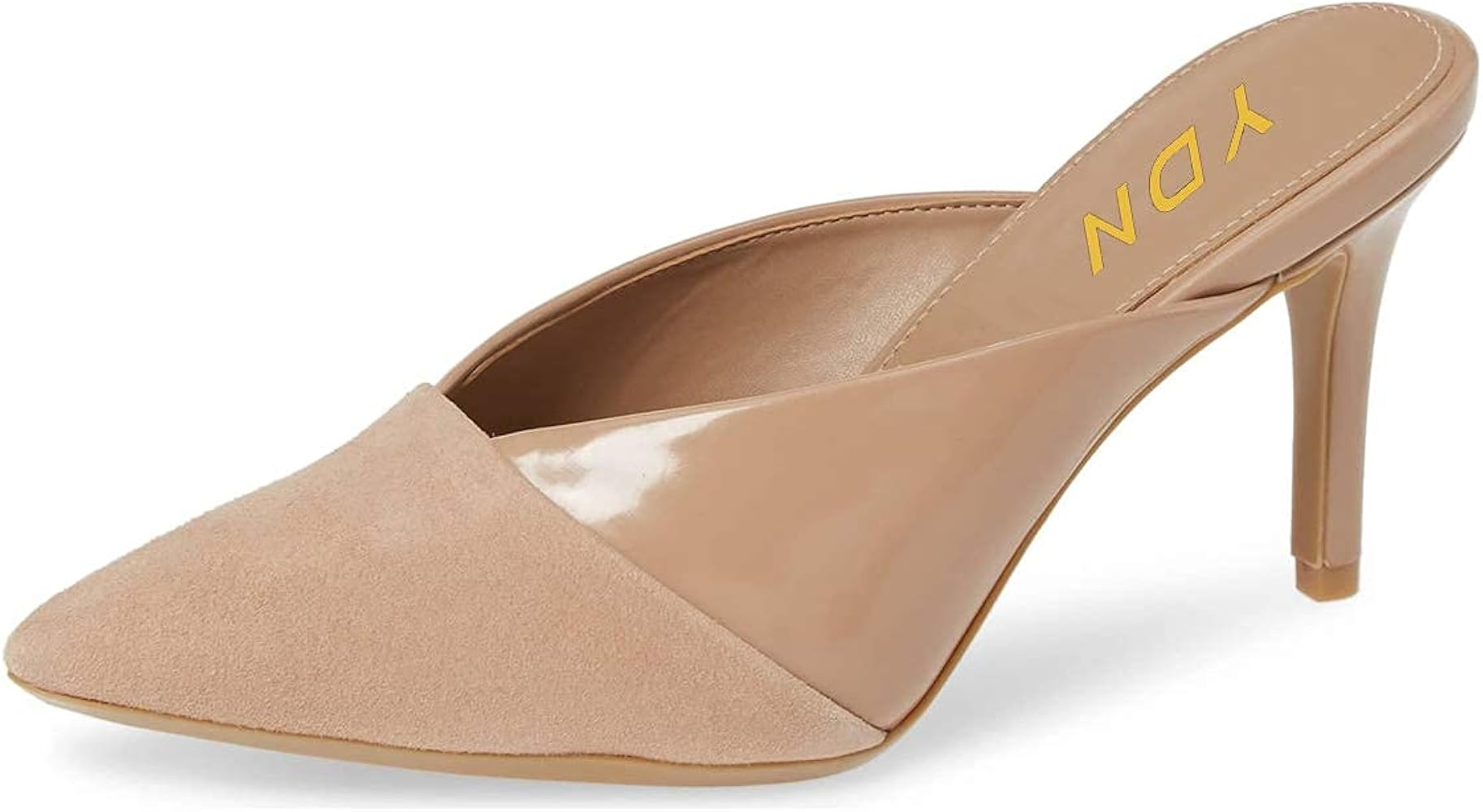 YDN Women Pointed Toe Mid Heel Clogs Mules Slip on Patchwork V Cut Sandals Slide Dress Shoes Size... | Amazon (US)