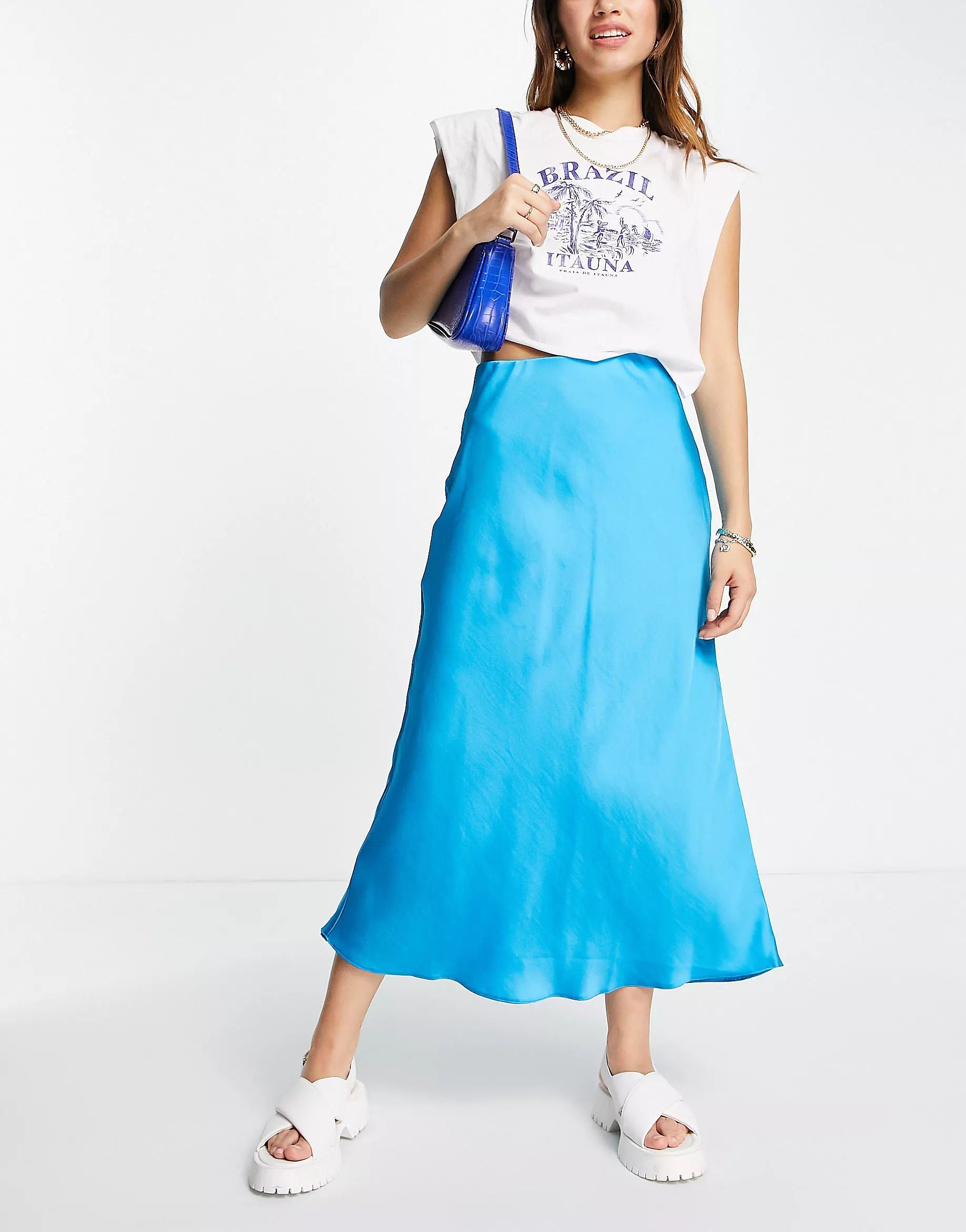 New Look satin midi skirt in turquoise | ASOS (Global)