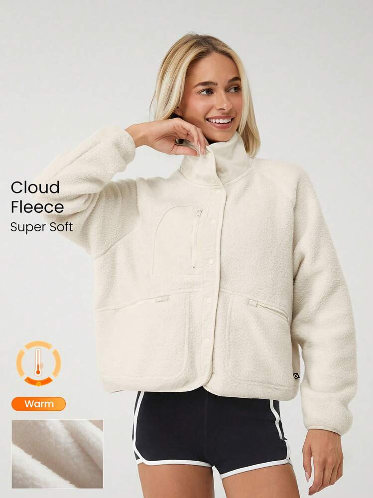 GLOWMODE Cozy Thick Polar Fleece Soft Warm Relaxed Fit Elastic Hem Long Sleeve Jacket With Multi Pockets Daily Casual Winter | SHEIN