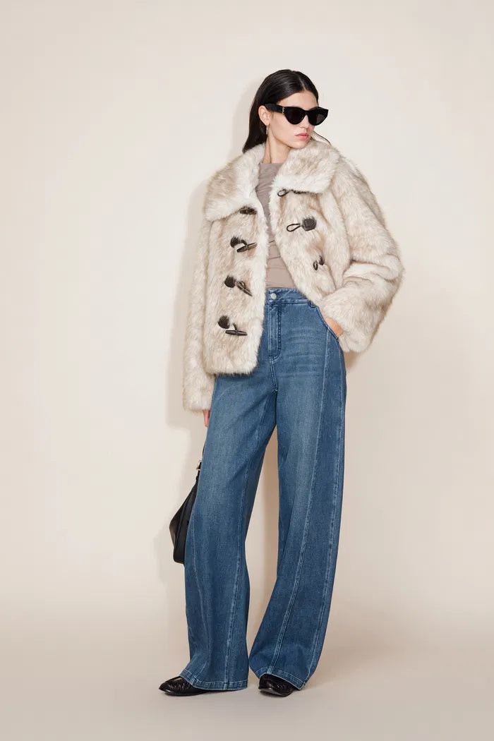 Faith Lapel Horn button Coat in Faux Fox Fur | Fabrique