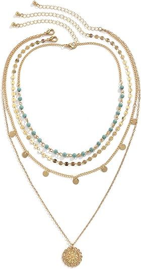Taichell Gold Layered Turquoise Necklace for Women Girls Multi Boho Turquoise Long Necklace Bohem... | Amazon (US)