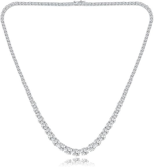 MDFUN Tennis Necklace 18K White Gold Plated | Graduated 3.0-6.0mm Round Cut Cubic Zirconia Faux D... | Amazon (US)