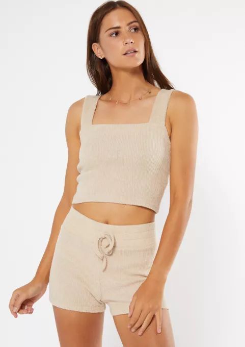 Taupe Square Neck Super Soft Hacci Crop Top | rue21