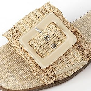 Amazon.com | Rihero Raffia Flat Sandals for Women Dressy Slip On Beach Slides Square Toe Buckle S... | Amazon (US)